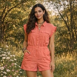 Universal Thread Coral Button-Up Romper